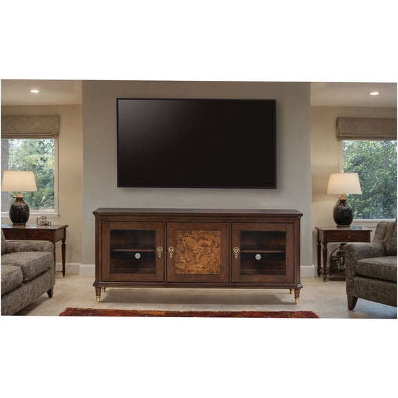 JERFIT 70 inch Modern TV Stand with 3 Drawers, Dark Cherry Entertainment Center with Gold Accents for Living Room