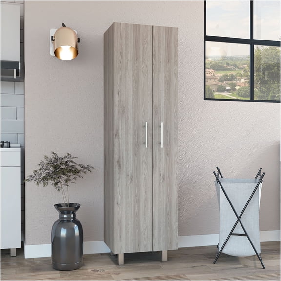 JERFIT 71.3 Inch Tall Double Door Storage Cabinet with 5 Shelves, Freestanding Multicolor Organizer for Kitchen, Broom, Mop & Cleaning Supplies