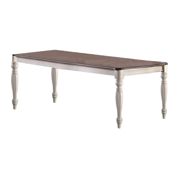 JERFIT 72" Extendable Dining Table for 8 with 2 Leaves, Transitional Style Antique White Finish & Oak Top, Solid Wood Kitchen Table