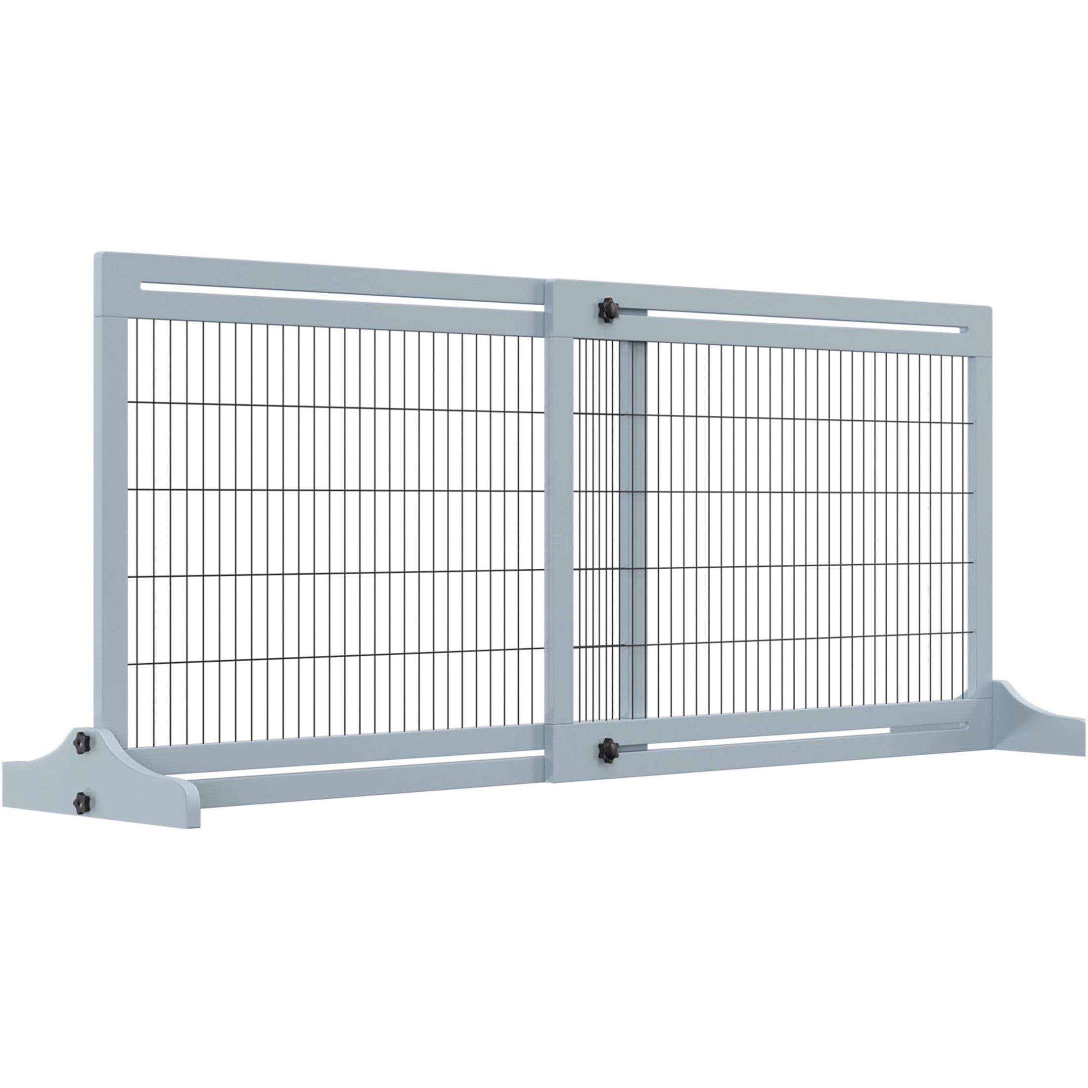 JERFIT 72 Inch Extra Wide Pet Gate for Doorways, Freestanding Dog Gate with Adjustable Width, No Drill Wooden Puppy Fence for Stairs, Hallways, House in Gray