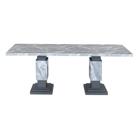 JERFIT 72 Inch Modern Dining Table for 6, Grey Marble MDF Top Double Pedestal Base Kitchen Table