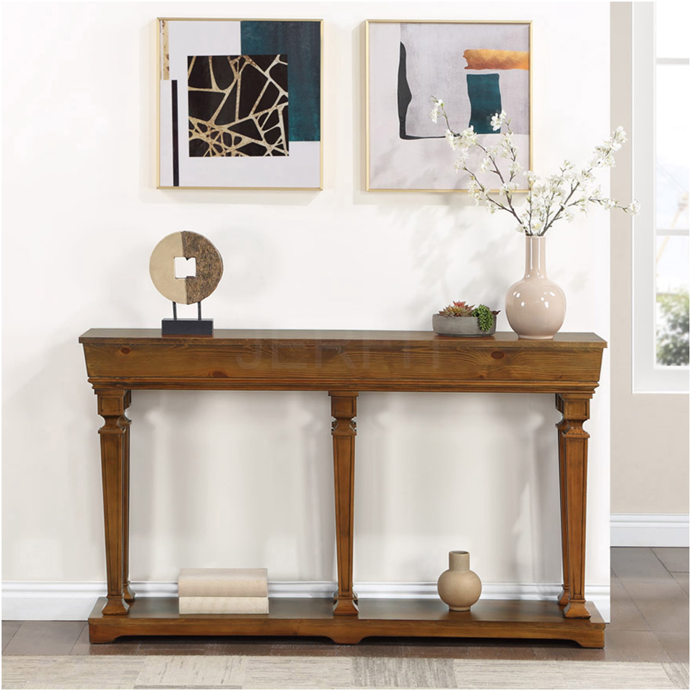 JERFIT 72" Oak Wood Console Table with Storage Shelf, Entryway Sofa ...
