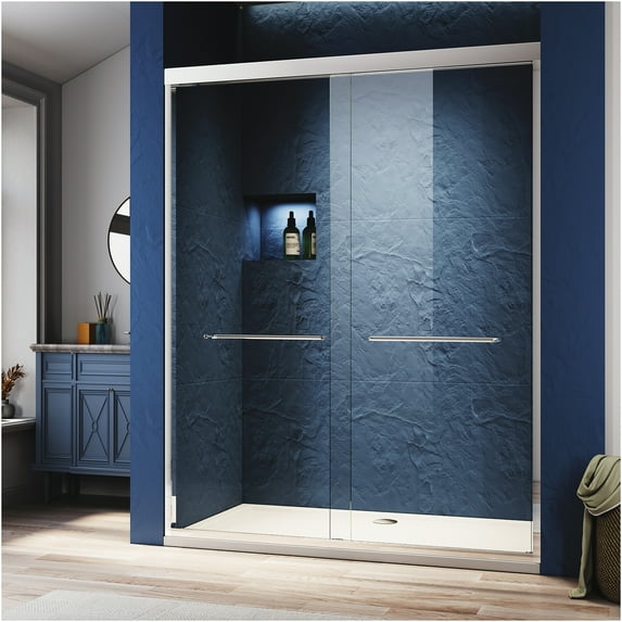 JERFIT 72" Semi-Frameless Sliding Shower Door with Clear Tempered Glass, Chrome Finish, Adjustable Width 50-54 inches