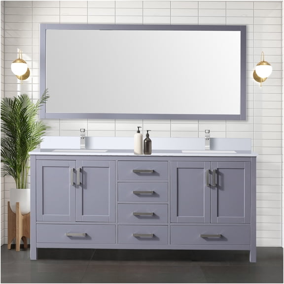 JERFIT 72 inch Double Sink Bathroom Vanity Set with Quartz Countertop, Soft Closing Drawers, Dark Grey Modern Bath Vanity for Spacious Storage