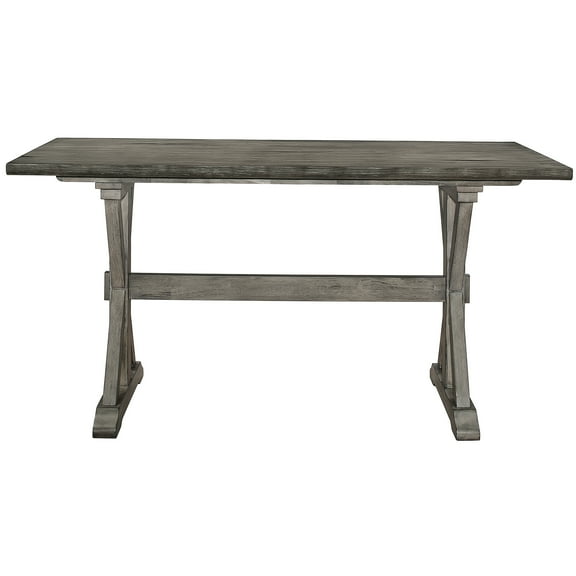 JERFIT 72-inch Farmhouse Dining Table for 6, Counter Height Kitchen Table, Solid Wood Trestle Table with Distressed Gray Finish