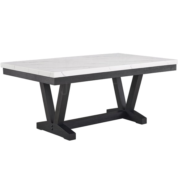 JERFIT 72 inch Modern Dining Table for 6 with White Faux Marble Top and Black Trestle Base, Rectangular Kitchen Table for Dining Room