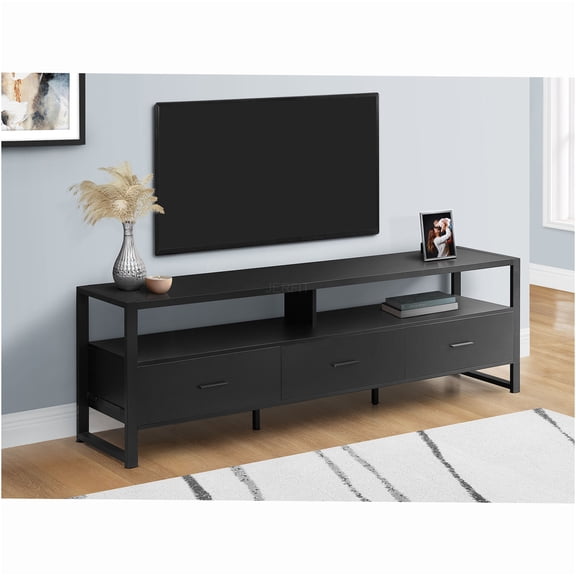 JERFIT 72 inch Modern TV Stand with Storage Drawers & Shelves, Black MDF Media Console for Entertainment Center