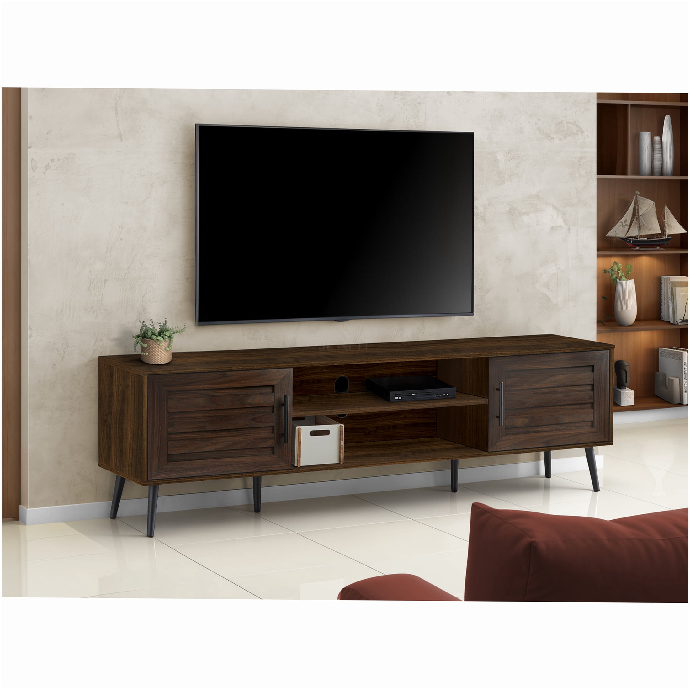 JERFIT 72 inch TV Stand with Storage Cabinets, Brown Media Console for ...