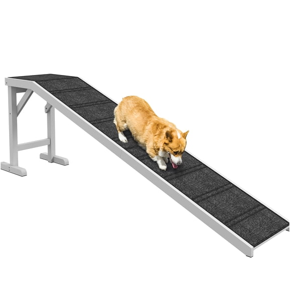 JERFIT 74 Inch Dog Ramp for High Beds, Portable Pet Stairs Ramp with Non-Slip Surface & Top Resting Platform, Supports up to 150 lbs, Easy Assembly, White Wooden Ramp for Dogs and Cats