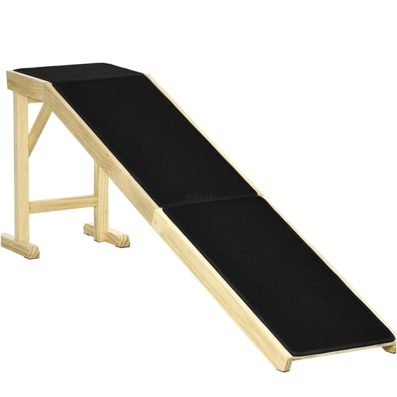 JERFIT 74 Inch Wooden Dog Ramp for High Beds, Portable Pet Stairs Ramp with Non-Slip Carpet & Safety Side Rails, Easy Assembly, Supports Up to 150Lbs, Natural