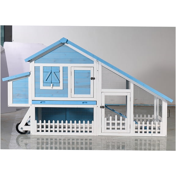 JERFIT 76 Inch Large Outdoor Rabbit Hutch with Waterproof Roof, Removable Tray, Ramp & Play Run Area, Light Blue Wooden Bunny Cage House