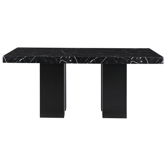 JERFIT 78 inch Modern Rubber Wood Dining Table for 6, Black Finish Double Pedestal Kitchen Table with Silver Base Connector