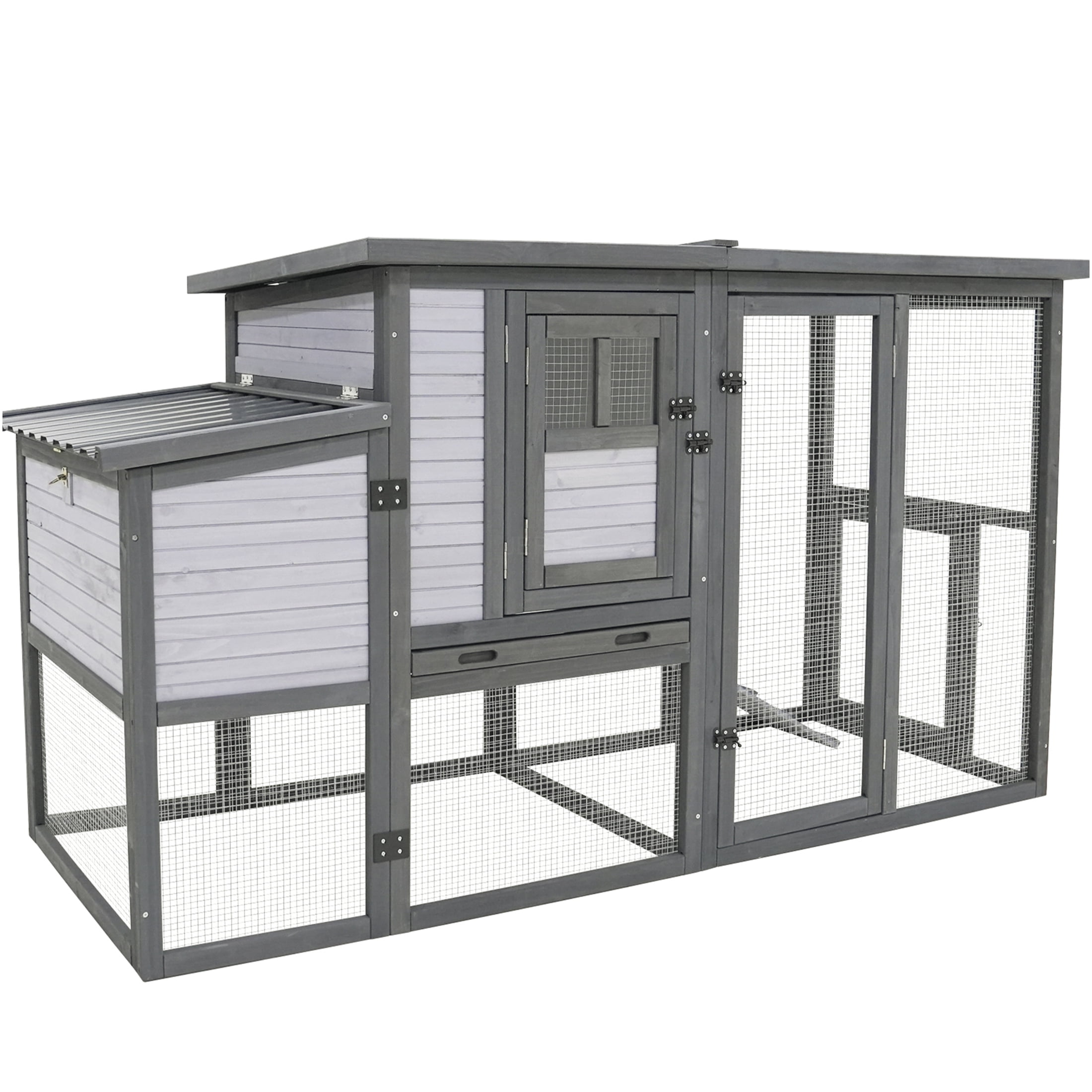 JERFIT 79 Inch Large Outdoor Chicken Coop with Waterproof Asphalt Roof, 2 Nesting Boxes, Upgraded Perches & Removable Floor for Easy Cleaning, Wooden Poultry Duck Rabbit Hutch House, Blue Grey