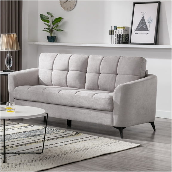 JERFIT 79" Modern Velvet Sofa 3 Seater Couch with Tufted Back and Metal Legs for Living Room, Light Gray