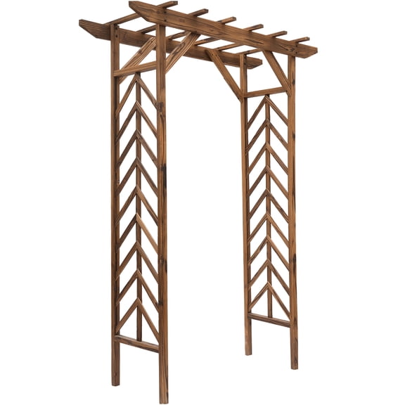JERFIT 79" Natural Fir Wood Garden Arbor Trellis with Pergola Roof for Weddings, Party Decor & Climbing Plants