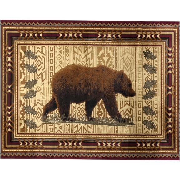 JERFIT 7x10 Southwestern Area Rug with Bear Motif, Soft Polypropylene Rug for High Traffic Areas, Non-Slip Lodge Rug for Living Room, Entryway, Bedroom