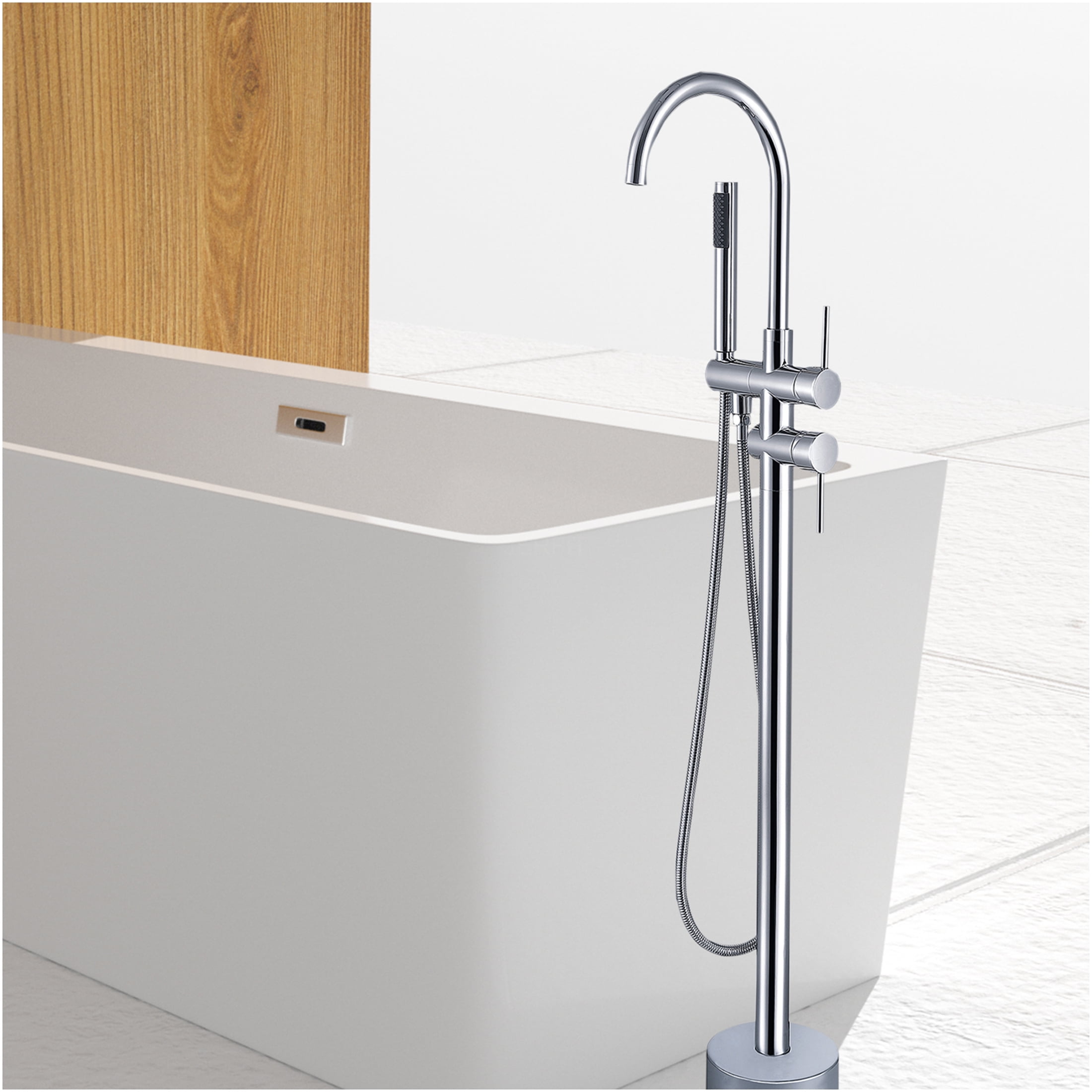 JERFIT 8.5" Freestanding Modern Tub Filler with Hand Shower, 3.9 GPM High Flow Bath Faucet in Chrome for Bathtub, Polished Chrome Finish