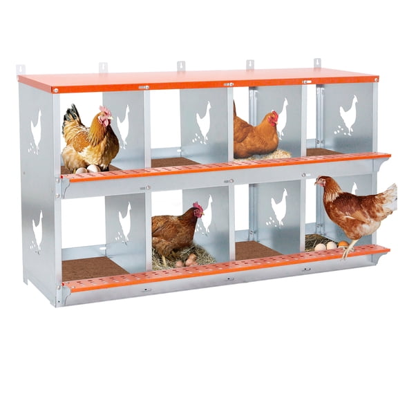 JERFIT 8 Compartment Wall Mounted Chicken Nesting Box, Heavy Duty Galvanized Steel Hen Laying Box with Ventilation, Easy Clean & Egg Collection, Orange