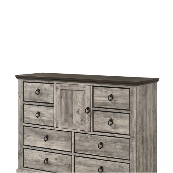 JERFIT 8-Drawer Dresser with Door, Contemporary Gray Two-Tone Wood Bedroom Chest, Ample Storage Organizer