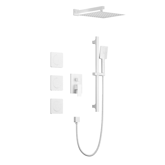 JERFIT 8-Function Luxury Rain Shower System Combo with Body Sprays, Handheld, Slide Bar & Pressure Balance Valve in White