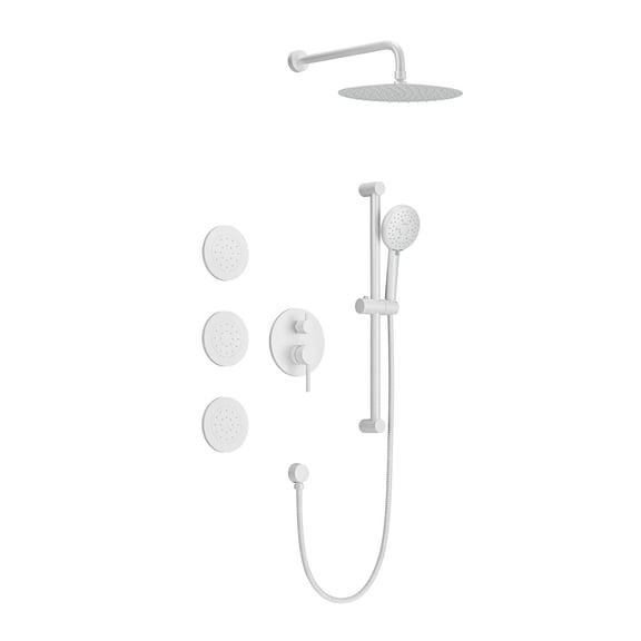 JERFIT 8-Function Luxury Shower System with Rain Shower Head, Handheld Spray, Body Jets, Slide Bar & Pressure Balance Valve, White