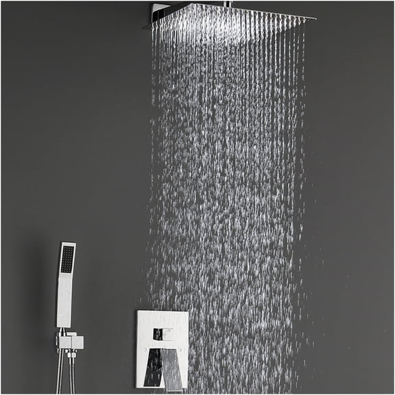 JERFIT 8" Modern Wall Mounted Rainfall Shower System with Handheld Sprayer, Polished Chrome Finish, All-Brass Valve for Bathroom Shower Combo Set