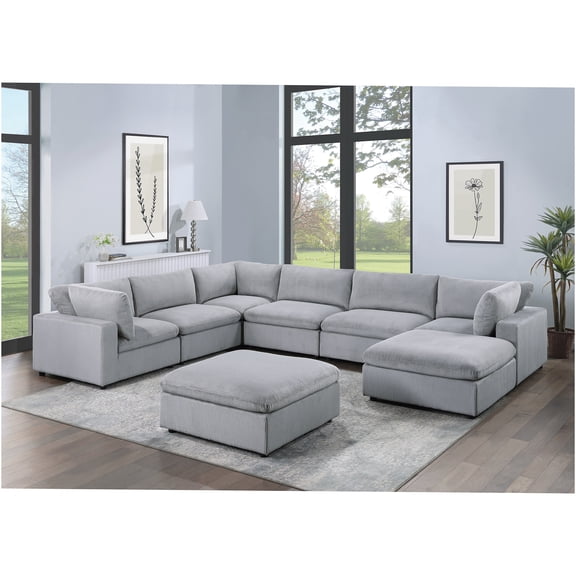JERFIT 8-Piece Modular Sectional Sofa Set with Ottomans, Dark Gray Corduroy Fabric, Modern Living Room Furniture