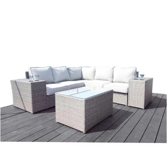 JERFIT 8-Piece Outdoor Patio Sectional Set with Tempered Glass Coffee Table, Grey Mix HDPE Wicker, No Assembly Required