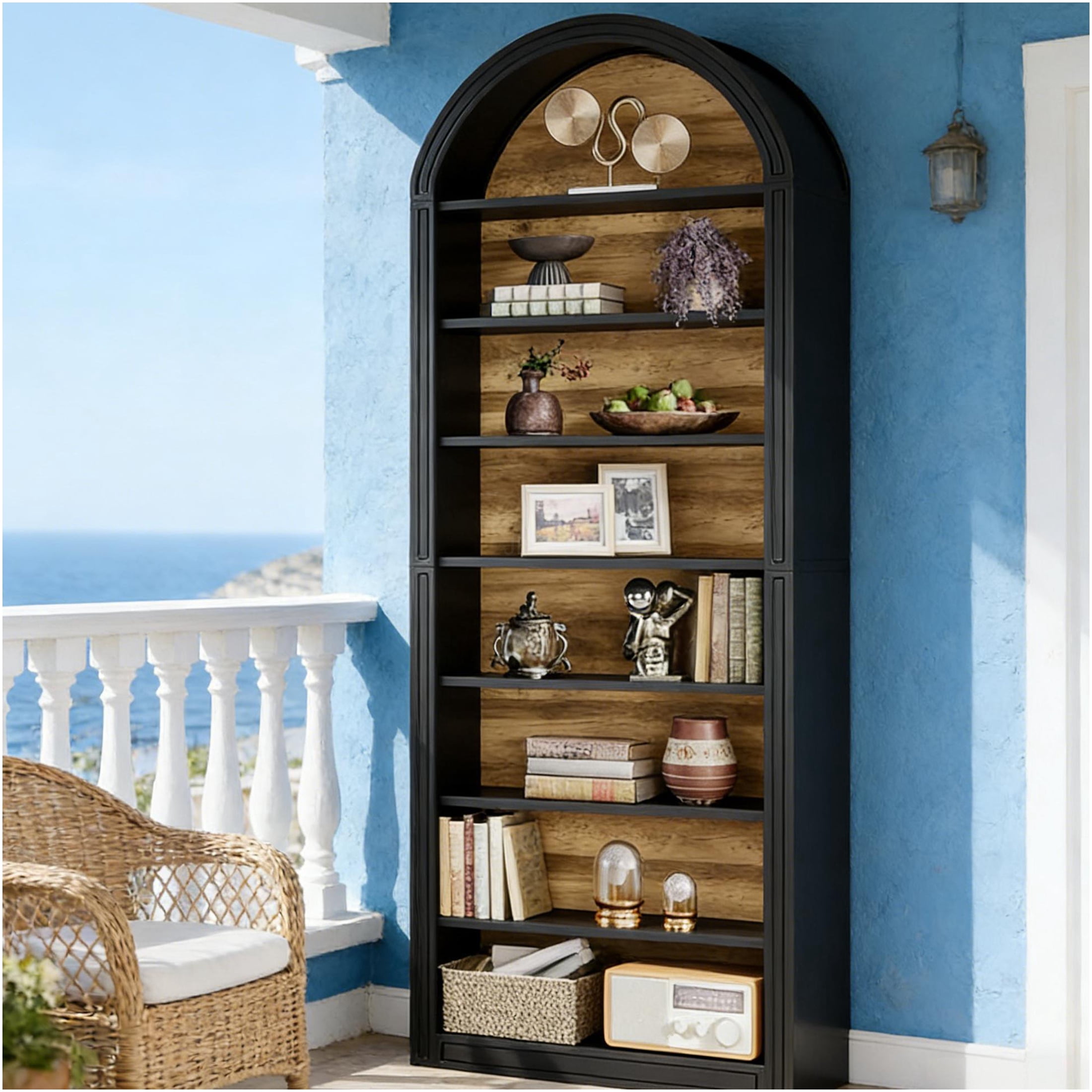 JERFIT 8 Tier Arched Bookshelf, Freestanding Display Shelf with Closed ...