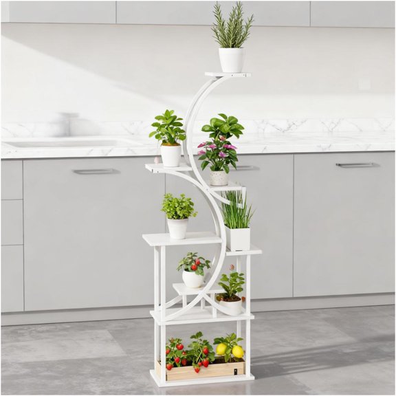 JERFIT 8 Tier Corner Plant Stand, White S-Shaped Plant Shelf Rack for Indoor Outdoor, Space Saving Display Organizer for Multiple Plants, Books, Home Decor