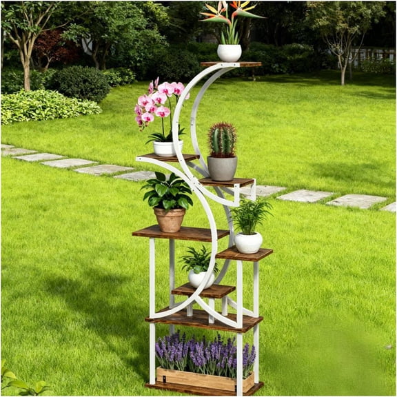 JERFIT 8 Tier S-Shaped Corner Plant Stand, Tall Multi-Tier Plant Shelf Organizer with Wood Base for Indoor Outdoor Space Saving Display
