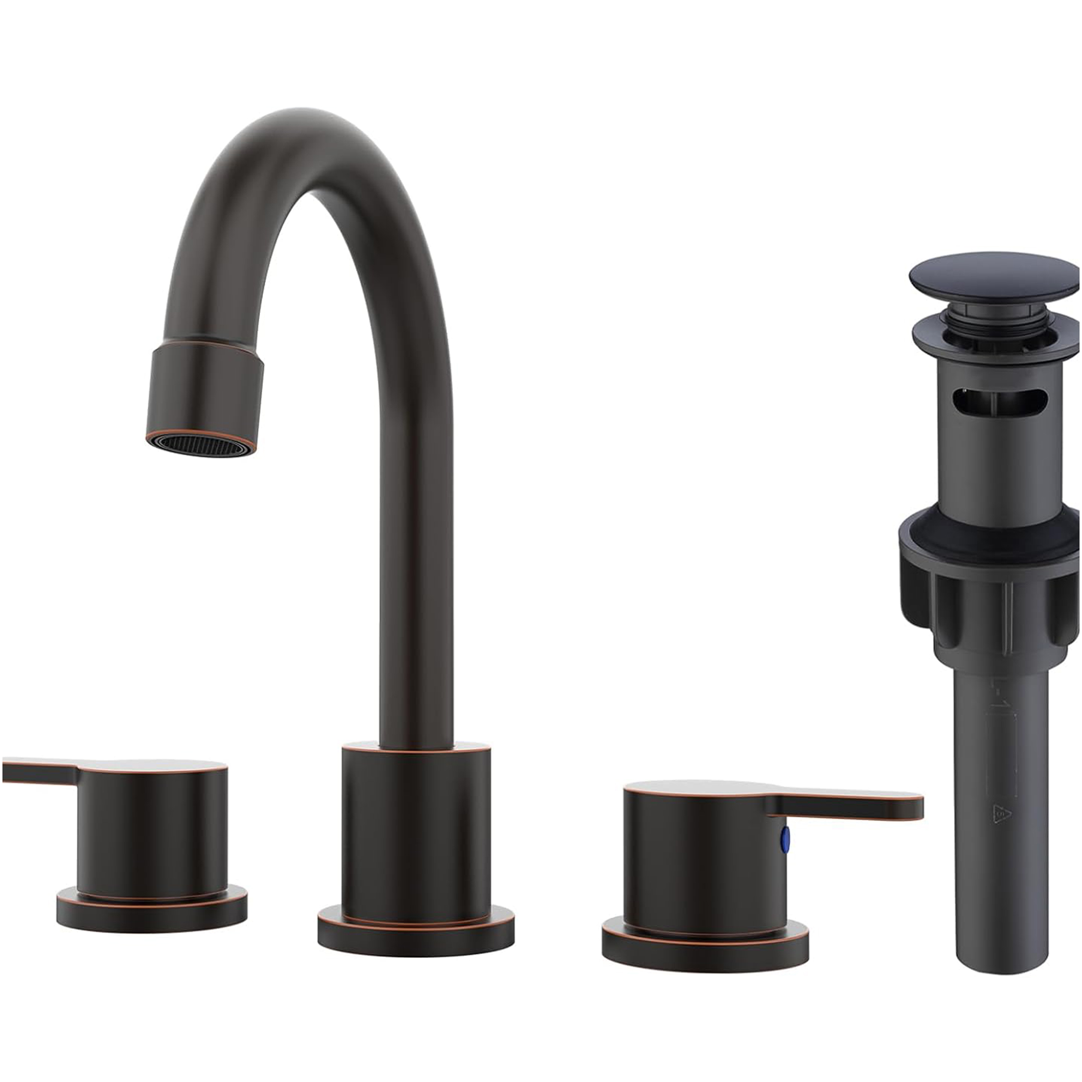 JERFIT 8-inch Centerset Bathroom Sink Faucet, Oil Rubbed Bronze 2-Handle Vanity Faucet with 360° Swivel Spout, High-Arc Gooseneck and Water-Saving Pop-Up Drain for 3-Hole Sink