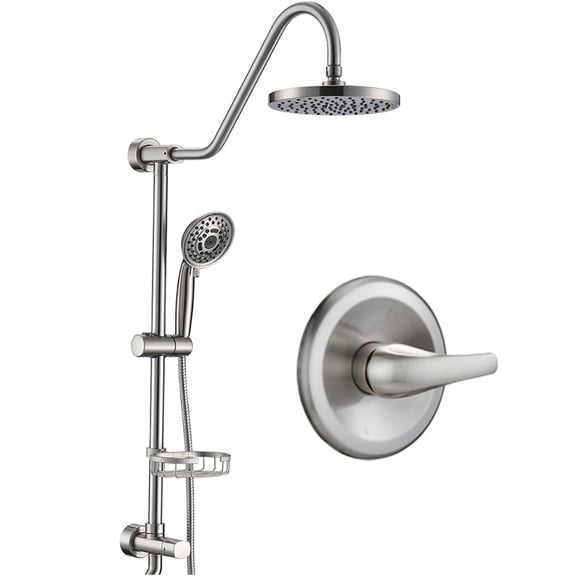 JERFIT 8-inch Rainfall Shower System with Handheld Spray, 5 Functions, Brushed Nickel, Wall Mounted with Rough-in Valve
