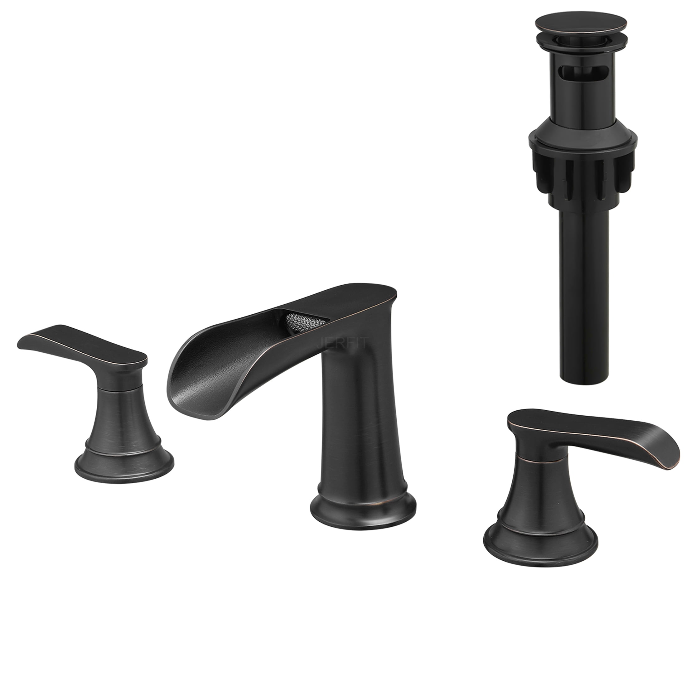 JERFIT 8 inch Widespread Bathroom Faucet, Oil Rubbed Bronze 3-Hole Vanity Sink Faucet with Pop-Up Drain, Lever Handles, Solid Brass Construction