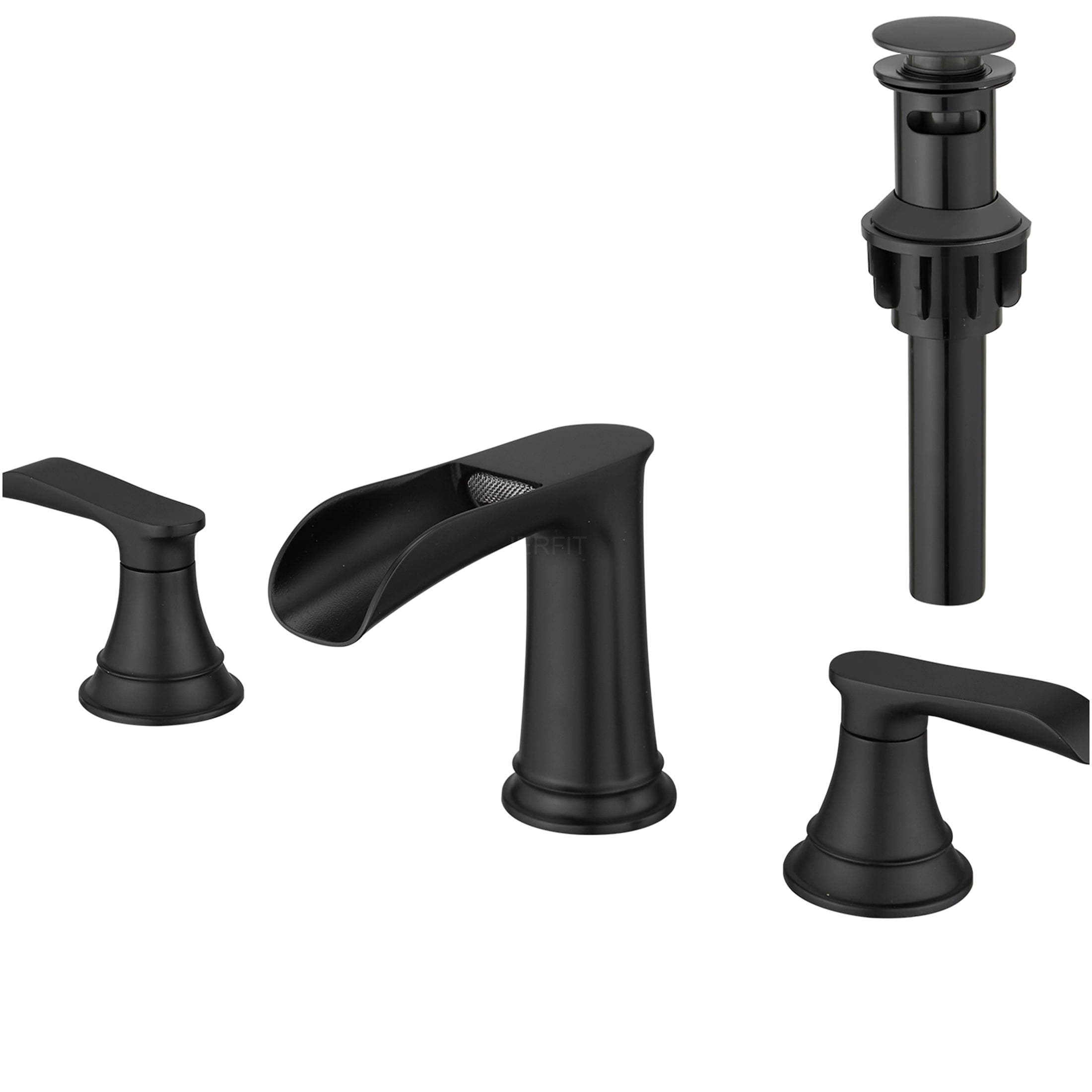 JERFIT 8-inch Widespread Bathroom Sink Faucet, 3-Hole Matte Black Vanity Faucet with Lever Handles and Pop-Up Drain