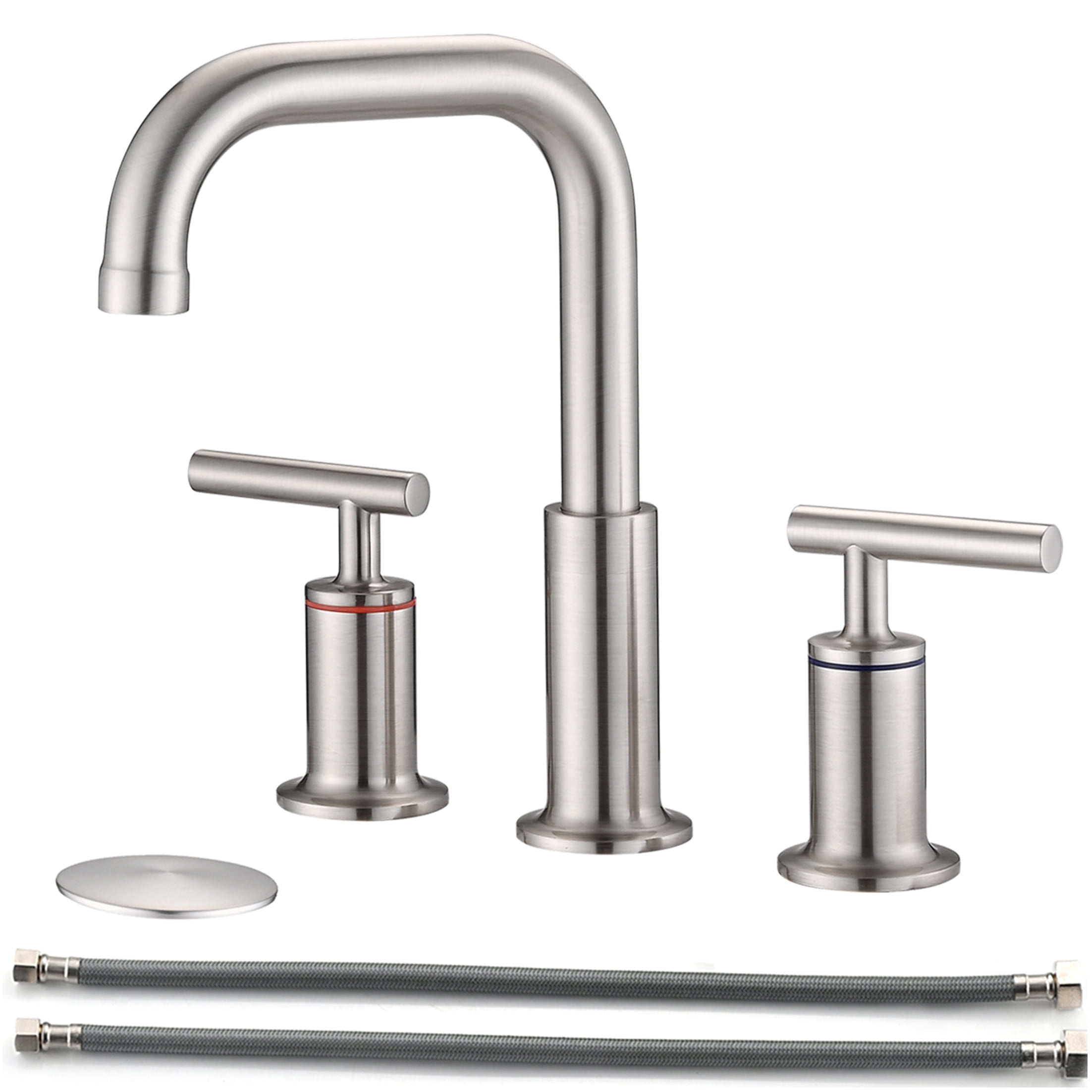 JERFIT 8 inch Widespread Bathroom Sink Faucet with Drain, Brushed Nickel Finish, High Arc Spout, Lever Handles, Solid Brass Construction
