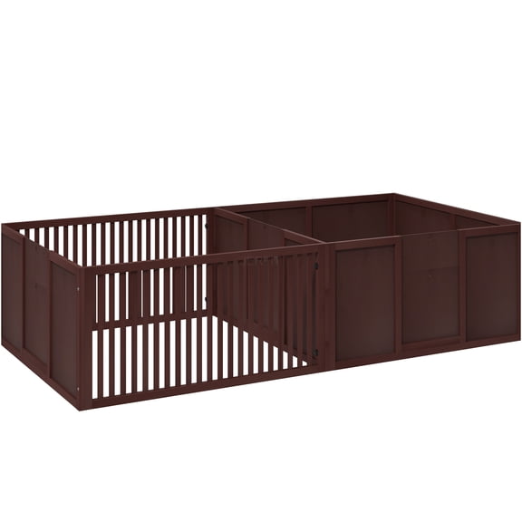 JERFIT 81" Large Dog Whelping Box with Removable Doors, 2-Room Design Puppy Playpen for Newborns, Indoor MDF Whelping Pen with Non-Slip Pads, Coffee Brown