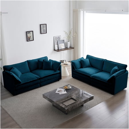 JERFIT 81" Modern Square Arm Sofa for Living Room, Soft Beige Fabric, Deep Seats & Sturdy Wood Frame