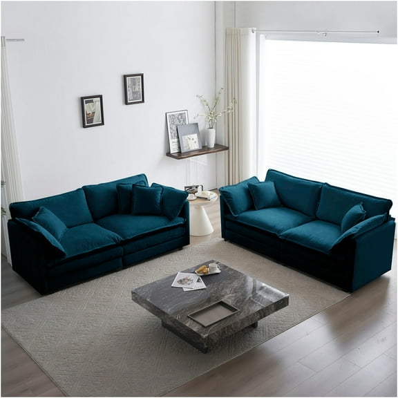 JERFIT 81" Modern Square Arm Sofa for Living Room, Soft Beige Fabric, Deep Seats & Sturdy Wood Frame