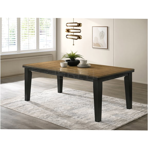 JERFIT 82 Inch Expandable Dining Table with 18" Leaf, Charcoal Solid Wood Farmhouse Tapered Legs Table for Dining Room