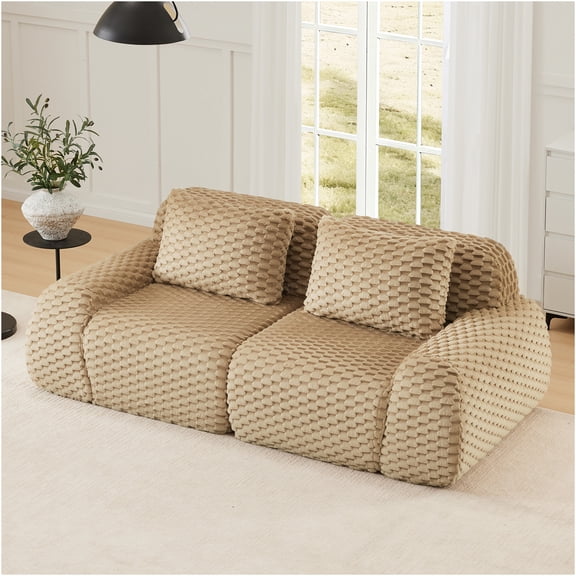 JERFIT 82" Light Camel Flannelette Modular Sectional Sofa, No Assembly Cloud Couch, Deep Seat Ergonomic Living Room Furniture