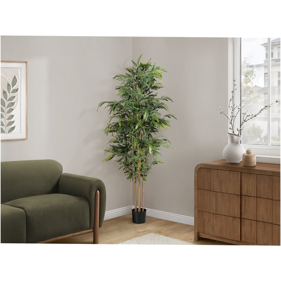 JERFIT 83" Large Real Touch Artificial Bamboo Tree in Pot, Tall Indoor Fake Floor Plant with Green Leaves for Home Office Decor