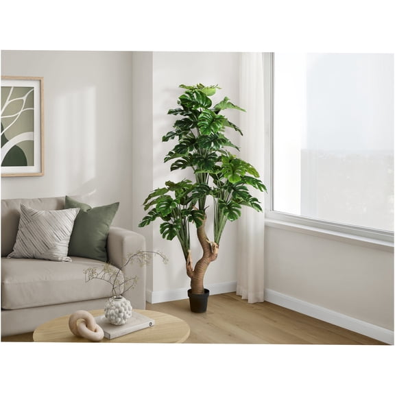 JERFIT 83 inch Real Touch Artificial Monstera Tree Potted Plant in Black Pot, Faux Foam Trunk with Lifelike Green Leaves for Indoor Home Decor
