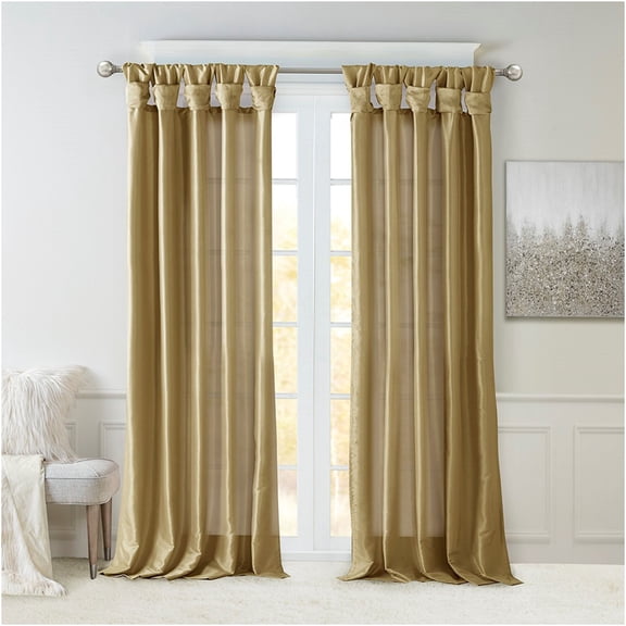 JERFIT 84 Inch Bronze Faux Silk Blackout Curtains with Twist Tabs for Living Room, Thermal Insulated Lined Drapery Panel (50x95)