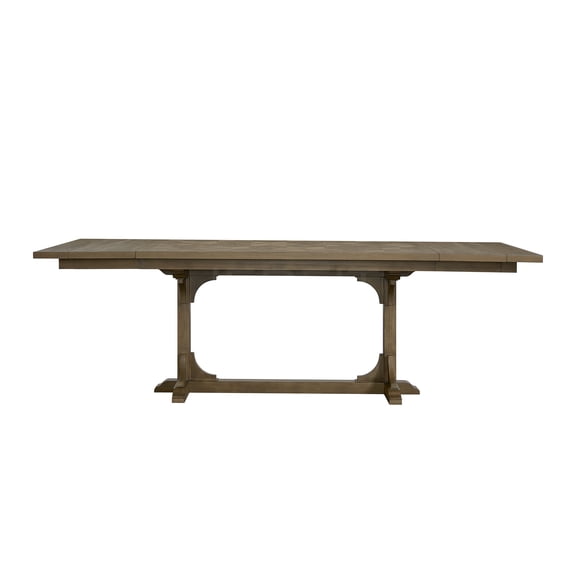 JERFIT 84 Inch Counter Height Dining Table with 2 Leaves, Almond Finish Trestle Table, Solid Wood & MDF Kitchen Table for Breakfast Nook, Dining Room