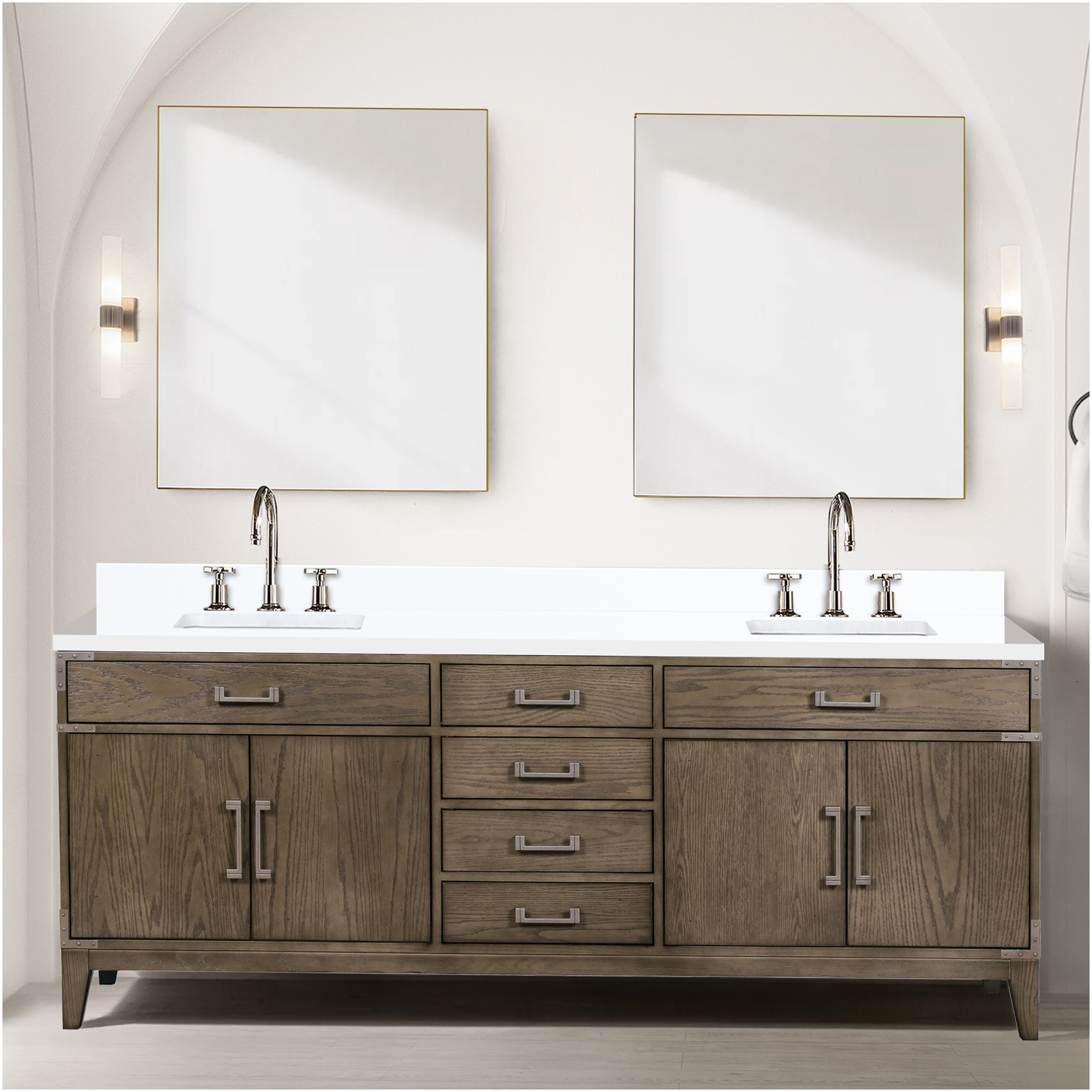 JERFIT 84 Inch Double Sink Bathroom Vanity Set with Marble Top, Faucet ...