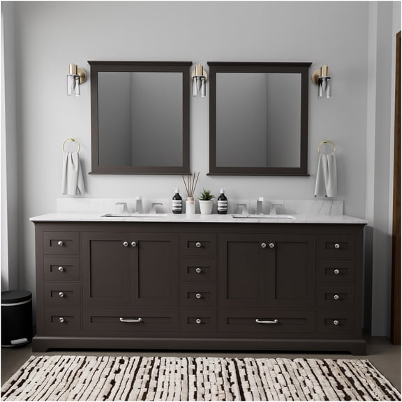 JERFIT 84 Inch Espresso Double Sink Bathroom Vanity Set with Marble Top, Chrome Faucet & Mirrors