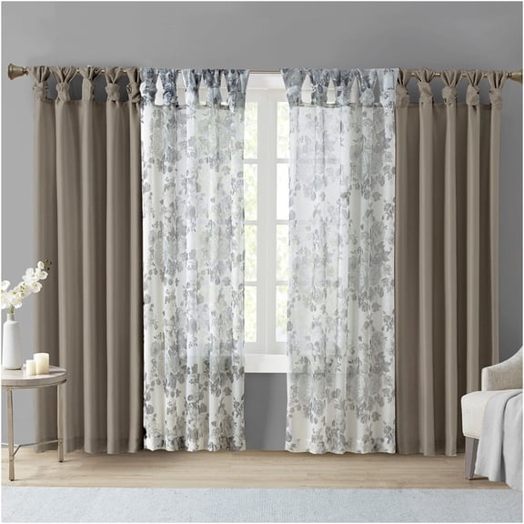 JERFIT 84 Inch Extra Long Lined Window Curtains with Twist Tab Top, Blackout Thermal Insulated Faux Silk Drapery Panel for Living Room, Bedroom, 50x84 Inches, Pewter