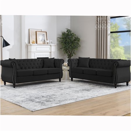 JERFIT 84" Modern Chesterfield Sofa for Living Room, 3 Seater Velvet Couch with Nailhead Trim, Rolled Arms and Tufted Back for Apartment, Office