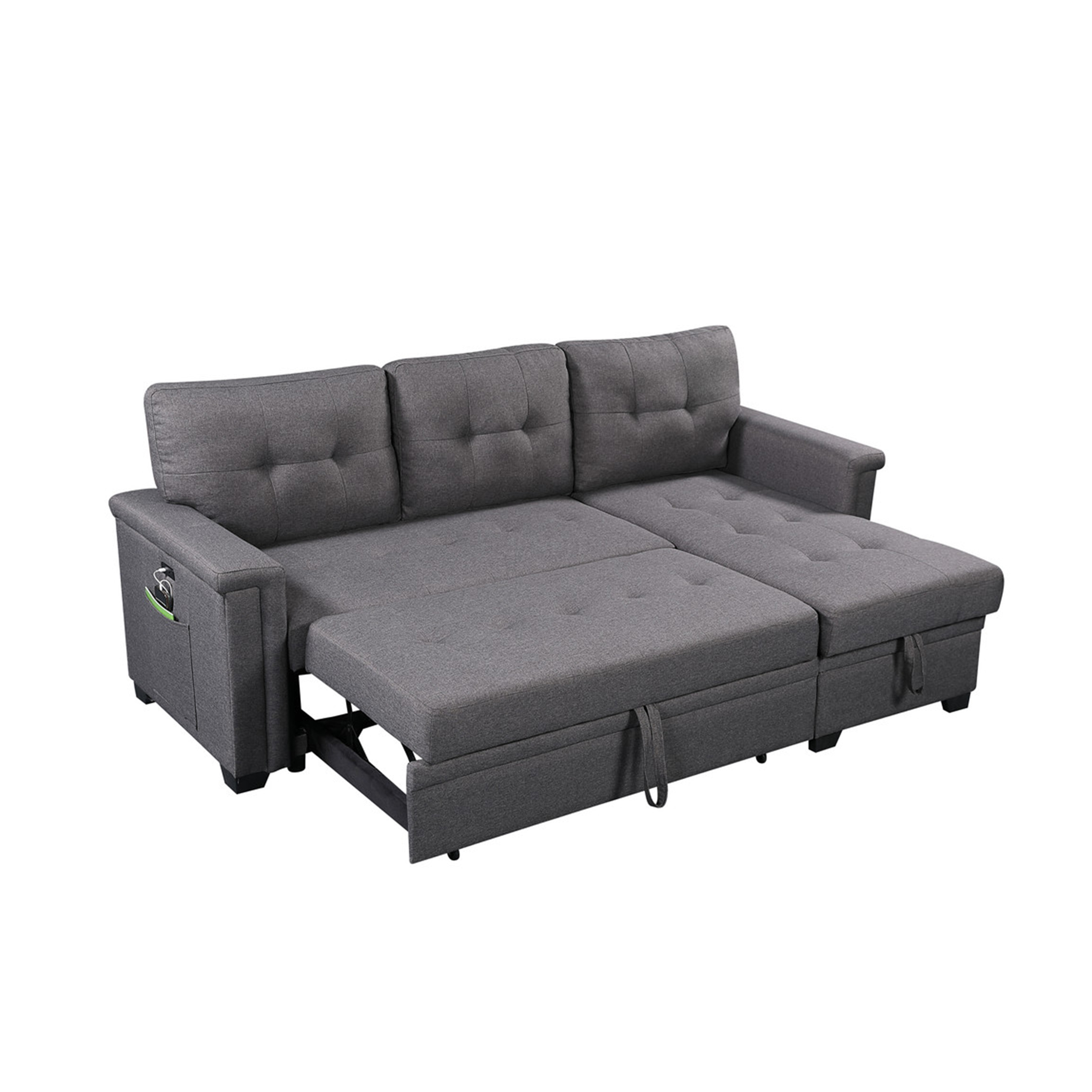 JERFIT 84" Modern Reversible Linen Sectional Sofa Bed with Storage ...